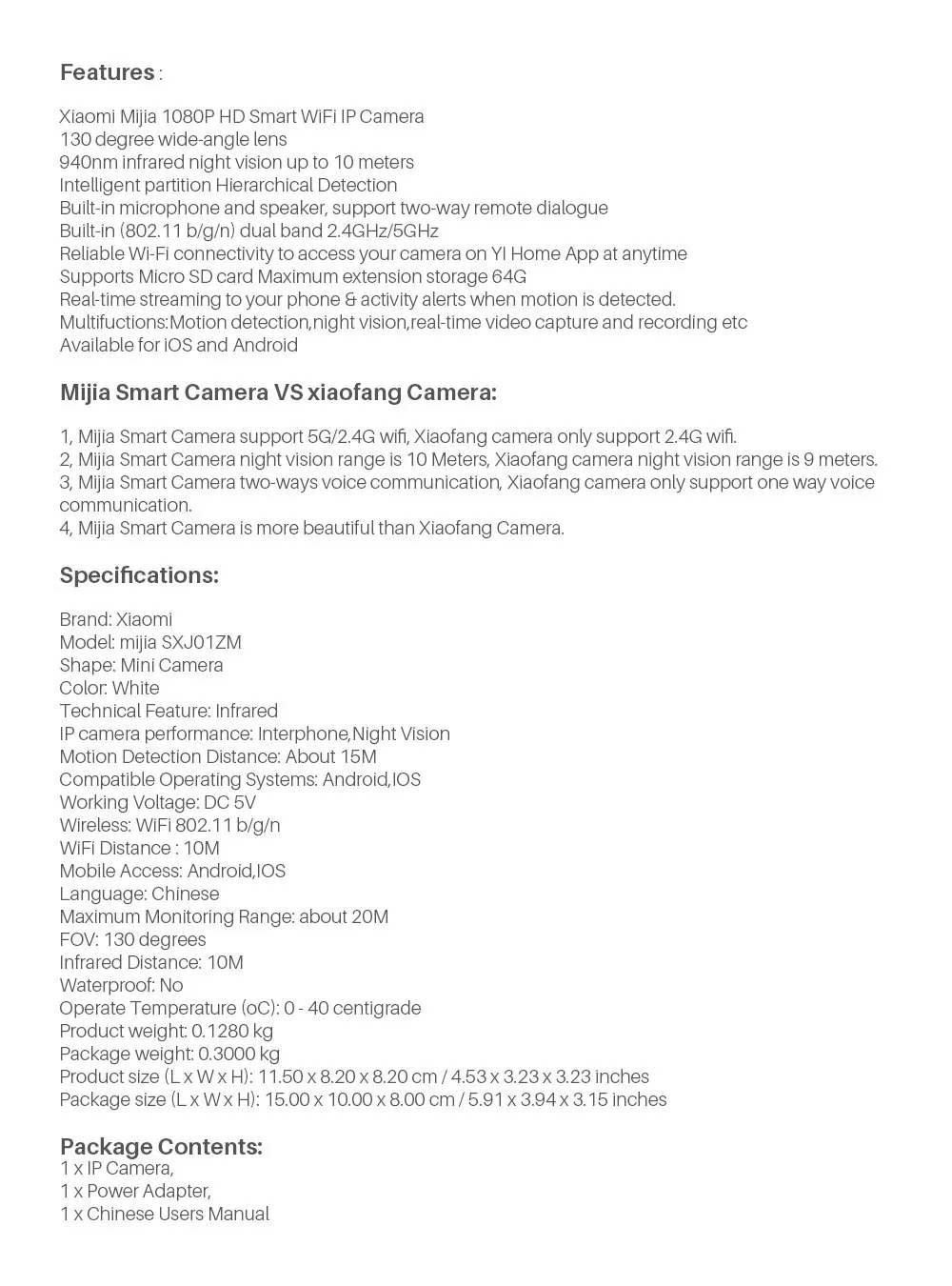 Xiaomi Mijia Smart Home IP Webcam 2.4G5.0GWiFi Wireless 1080P 130 Degree Wide Angle 10m Infrared Night Vision Cam APP Control (0)
