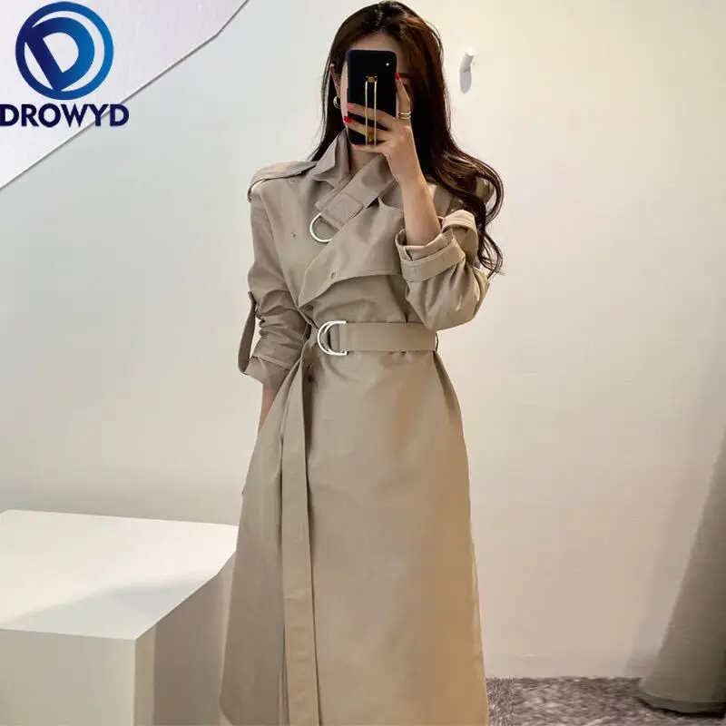 

Fashion New Fall /Autumn Casual Single Breasted Sashes Simple Classic Long Trench Coat with Belt Chic Female Windbreaker 2 Color