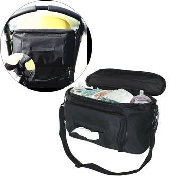 

Pushchair Buggy Organiser Bag Stroller Storage Wipes Cup Holder Shoulder with Strap