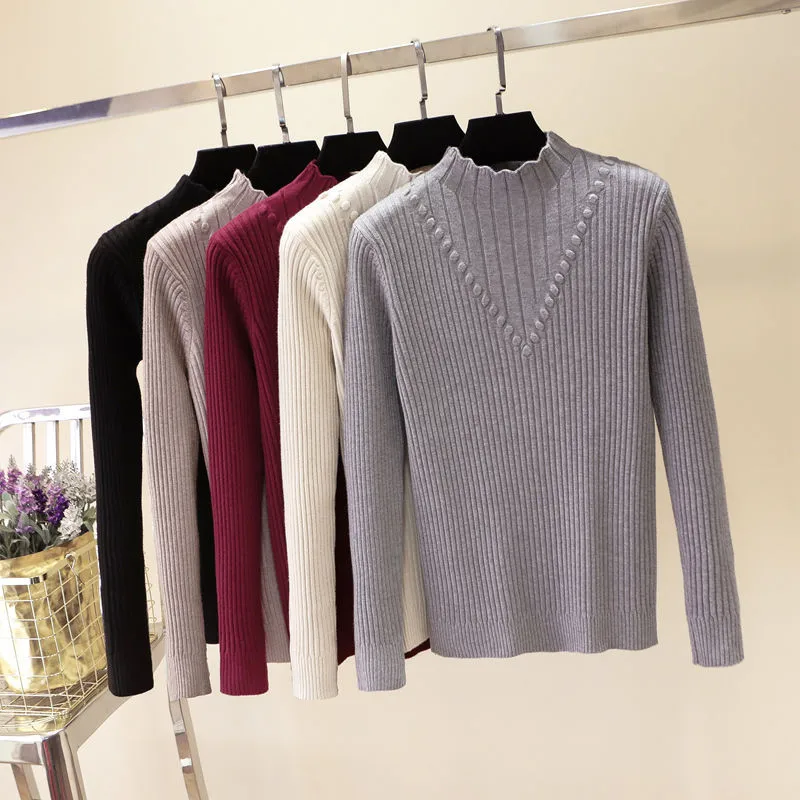 

Women Pullovers Turtleneck Knitted Long Sleeve Tops Jumper Jersey Pull Femme Elastic Female Casual Soft Knitted Sweater