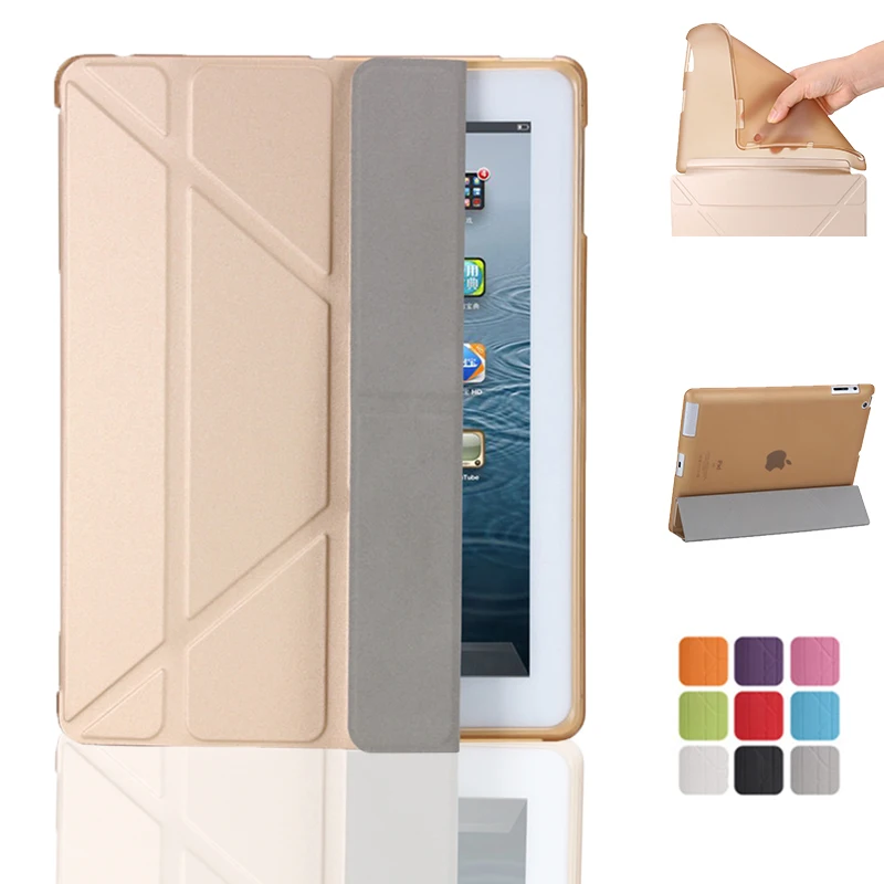 

For Ipad 2 New Case Stand Funda Silicon case full Flexible Slim Pu Leather Smart Cover Folded Stand Case For IPad 3 For Ipad 4