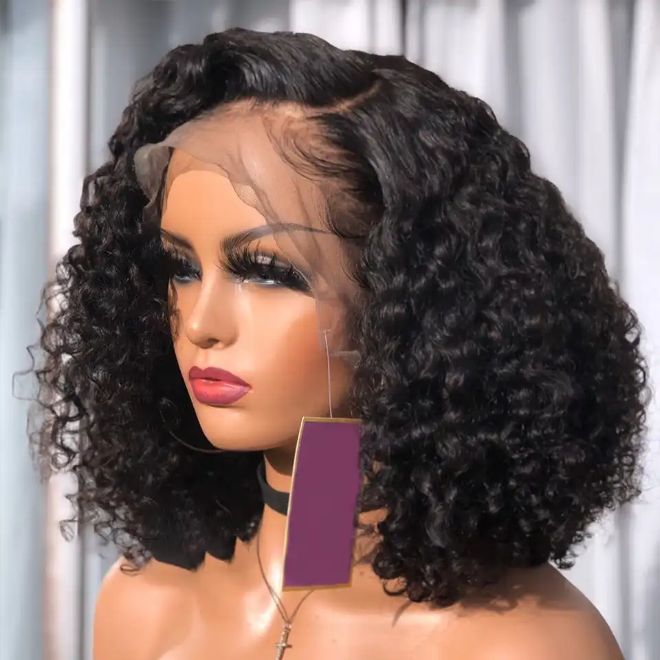 Afro Kudryavyj Korotkij Bob Parik 13h4 Kruzheva Fronta Chelovecheskih Volos Pariki Dlya Chernyh Zhenshin 150 Remy Brazilskij Vyshipannyj Srednij Koefficient Otbelennyj Aliekspress