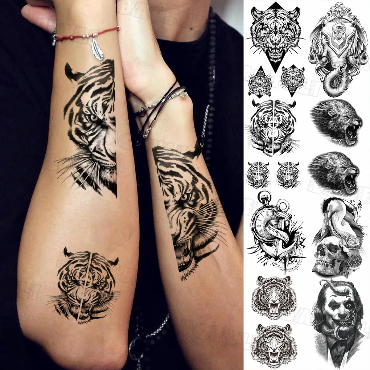 Tatouage Femme Tigre Tribal Tatouage Temporaire Animal Tribal Tigre Pour Homme Et Femme Adulte,  Autocollant, Boussole, Éléphant, Loup, Faux Tatouage, Bricolage, Étanche,  Avant-bras - Temporaire Tatouages - AliExpress