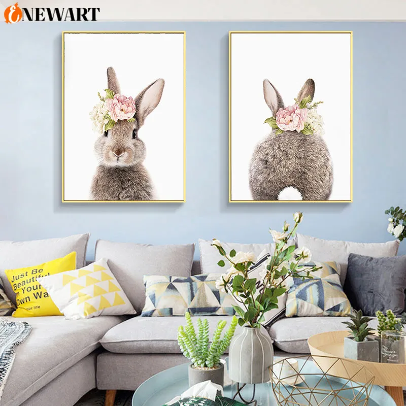 Минималистский постер для детской комнаты с изображением кролика цветов на