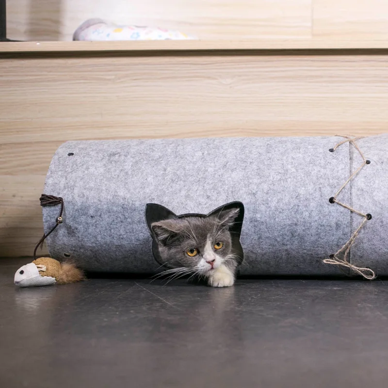 Забавный игрушечный туннель для кошек, мячи, складной туннель для кошек, для помещений и улицы, тренировочная войлочная тканевая игрушка для кошек с мышонным деревянным стержнем@ HE