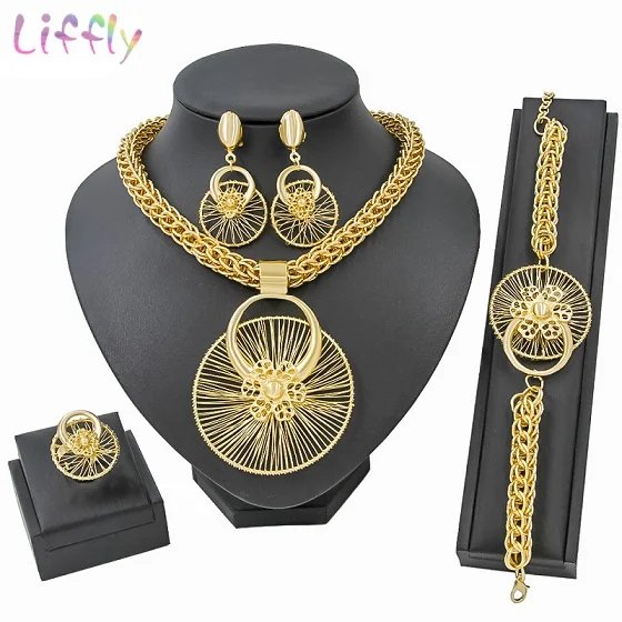 Style 4 Liffly Модные Ювелирные наборы из Дубаи для женщин, свадебный подарок, золотой нигерийский Свадебный Африканский бисер, ювелирный набор, Брендовое ожерелье, серьги - Окраска металла: Style 4