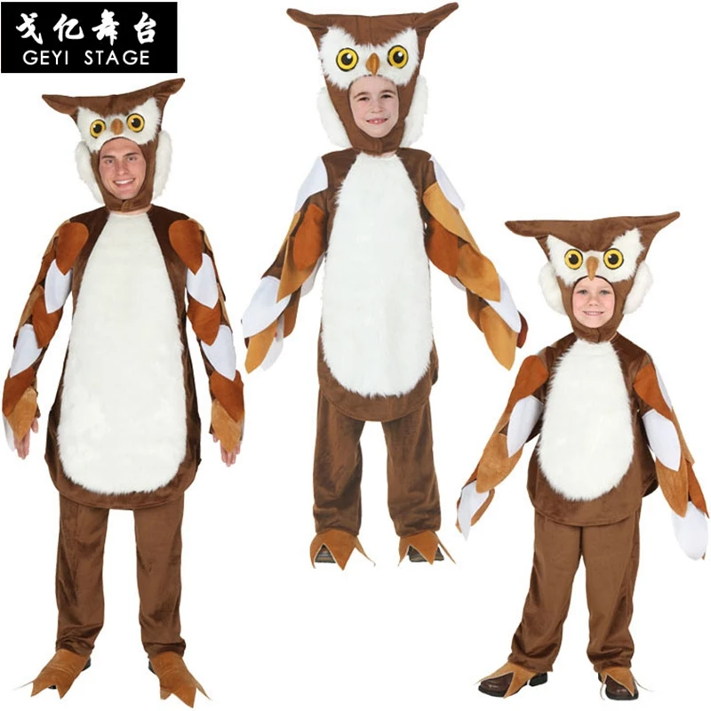 

Halloween Costume Unisex Adult Kid Onesie Cotton Animal Anime with Headgear OWL Mascot Bird Cosplay Costume