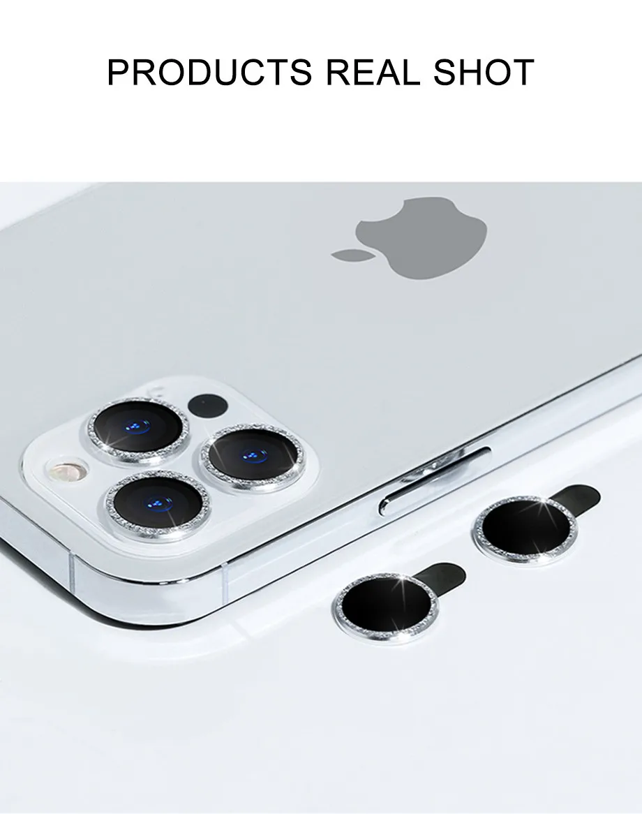 Diamond Glitter Camera Lens Protector On For iPhone 13 12 11 Pro Max Mini Metal Ring Lens Glass On iPhone 13 Pro Max Protective