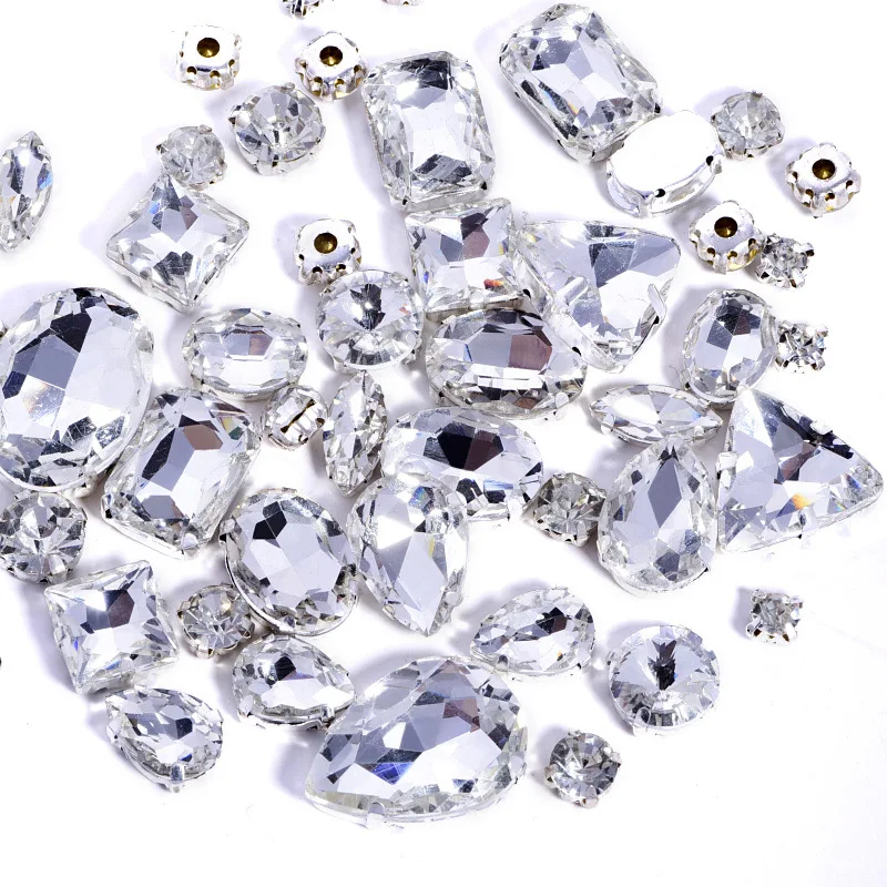 

Sell at a loss ! High Quality Mixed Shapes White Sew On Rhinestones Flatback Glass Sew On Claw Rhinestones For Garment Y3486