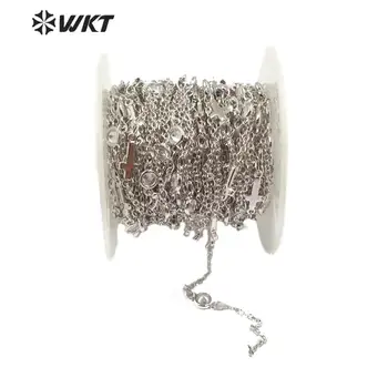 

WT-RBC132 New arrived Natural Stone Chain 4mm Beads Chain With si lver Electroplated Rosary Chain Jewelry For Making Necklace