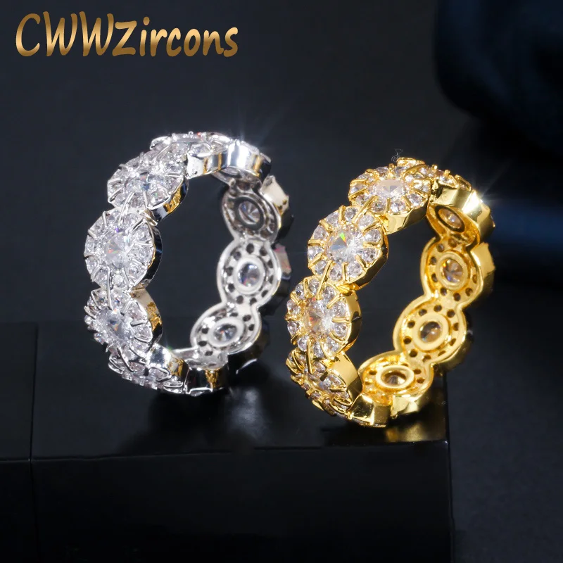 

CWWZircons Designer Yellow Gold and Silver Color Round Cubic Zirconia Engagement Wedding Ring for Women Party Jewelry R160