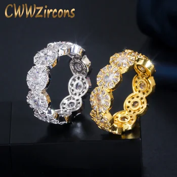

CWWZircons Designer Yellow Gold and Silver Color Round Cubic Zirconia Engagement Wedding Ring for Women Party Jewelry R160