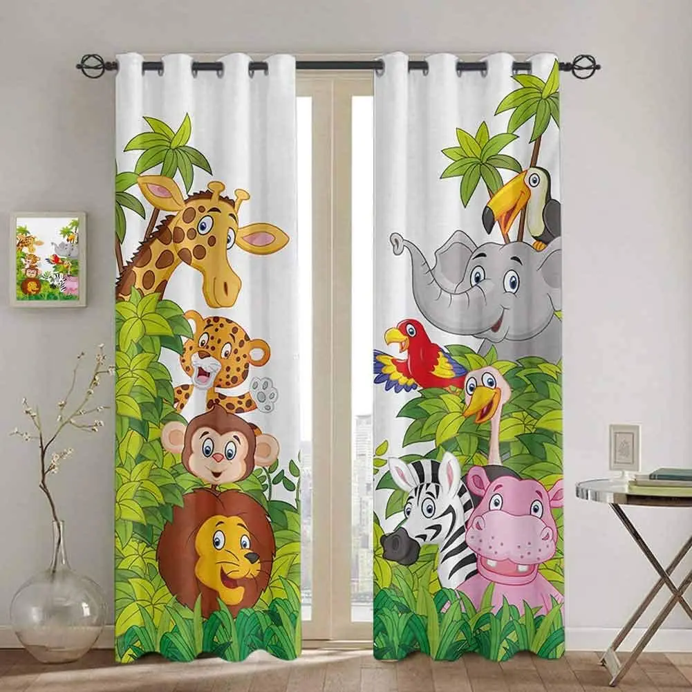 Cortina de dibujos animados de animales del para dormitorio, cortina de ventana de jungla para niños, artículos para sala de estar - AliExpress Hogar y jardín