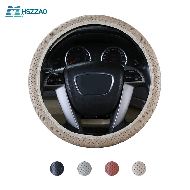 

38CM15'' Hand-stitched full-hole steering wheel cover black and red four seasons universal simple