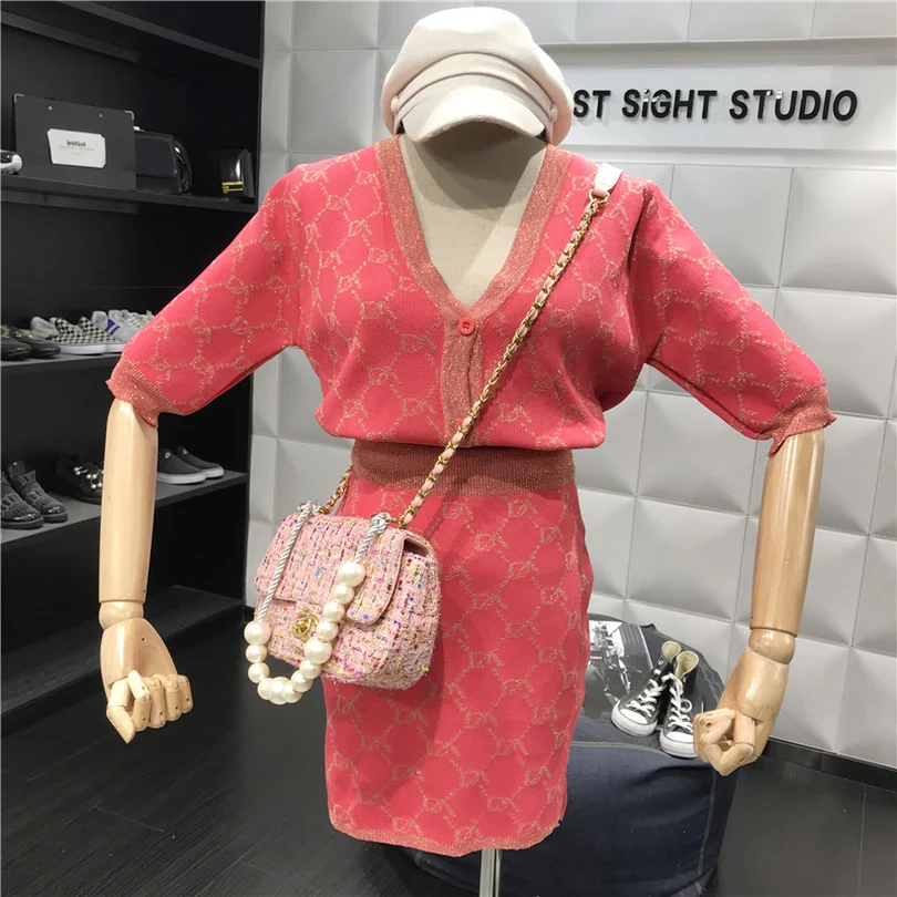 

Taotrees Fashion Autumn Women O-Neck Long Sleeve Single Breasted Cardigans+ Warm High Waist Knit Skirt 2 Piece Sweater Suit