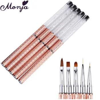 

Monja 5Pcs/Set Nail Art Acrylic Liquid Powder Carving UV Gel Extension Builder Line Stripe Painting Drawing Liner Brush DIY Home