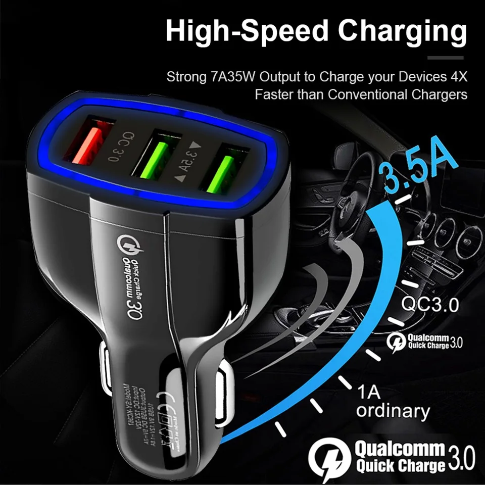 Портативный 3 Порты и разъёмы USB Автомобильное зарядное устройство DC 5V 9V 12 V