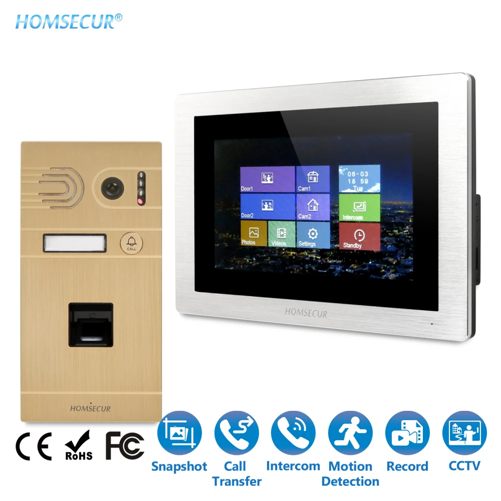 

EU Delivery HOMSECUR 7" Wired Hands-free Video Door Phone Intercom System with Golden Camera BC061-G+BM714-S