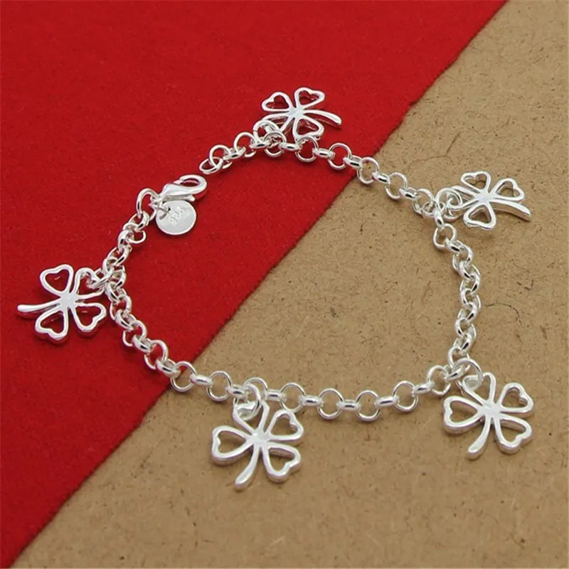 High Quality 925 Sterling Silver Bracelet Four Leaf Clover Bracelet 8 Inches For Women & Men Party Charm Jewelry Gifts - Image 2