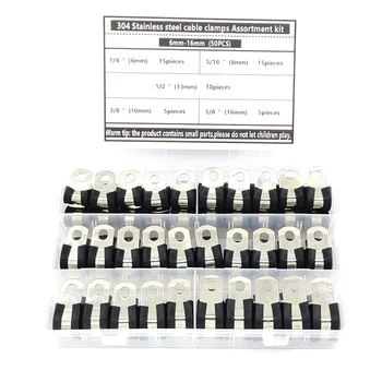 

Cable Clamp 304 Stainless Steel Rubber Cushion Pipe Clamps Assortment with 5 Size Metal Cable Clamp Kit(50 Pieces)
