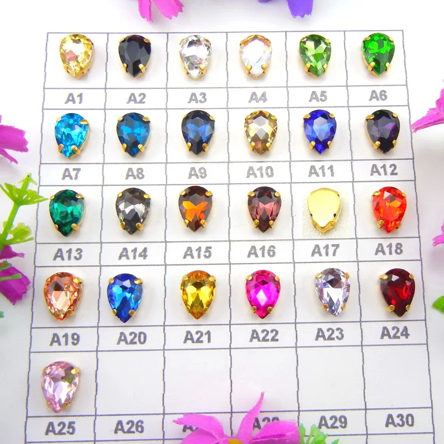 Bunte glas kristall Gold klaue 7 Größen Farben mix teardrop waterdrop wasser drop Droplet Nähen auf strass kleidung diy trim