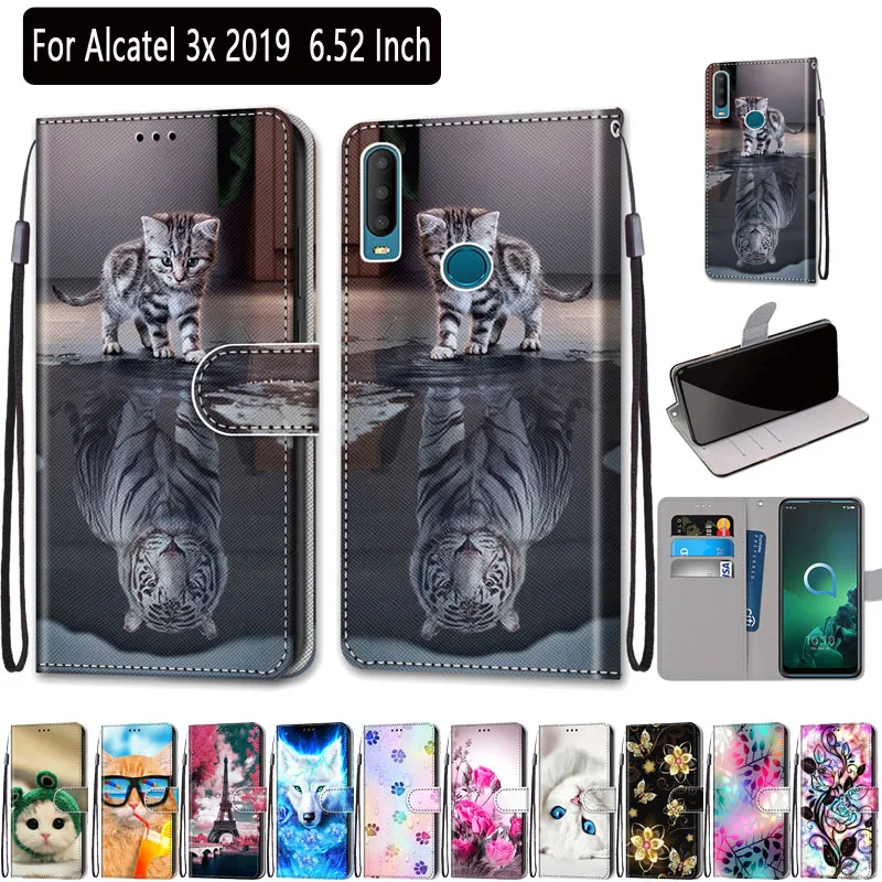 Чехол-бумажник для Alcatel 3X 2019 6 52 дюйма мягкий силиконовый кожаный чехол 3X2019 5048U 5048Y