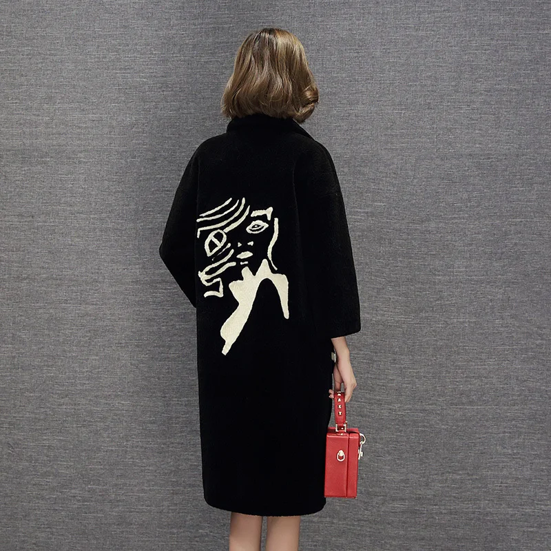 

Sheep Shearing Wool Coat Female 100% Wool Coat Women Autumn Winter Warm Long Jackets Trench Coat Chaqueta Mujer LX2489