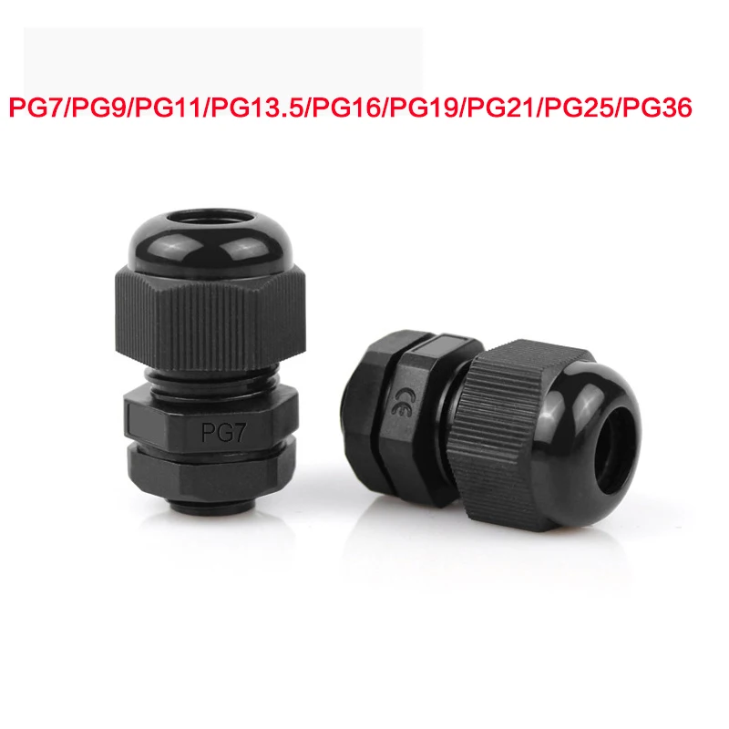IP68 Electric Cable Gland Probe Waterproof Connector Joint Wire Fitting Cable Entry Plastic PG7/PG9/PG11/PG13.5/PG16/PG36 10PCS