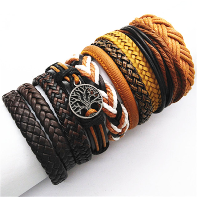 Bracelets 10pcs/set Wrap Woven Fashion Handmade Men Bracelets Women Leather Bracelet Men Bangle Wholesale Jewelry Gift