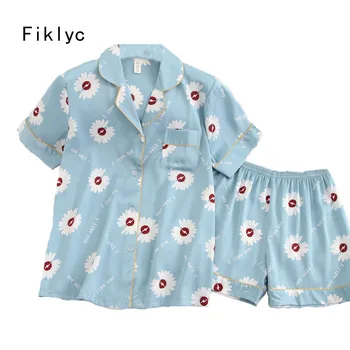 

Fiklyc underwear summer short sleeve pajamas sets with floral print casual female sleepwear ice silk short pants nightwear sets