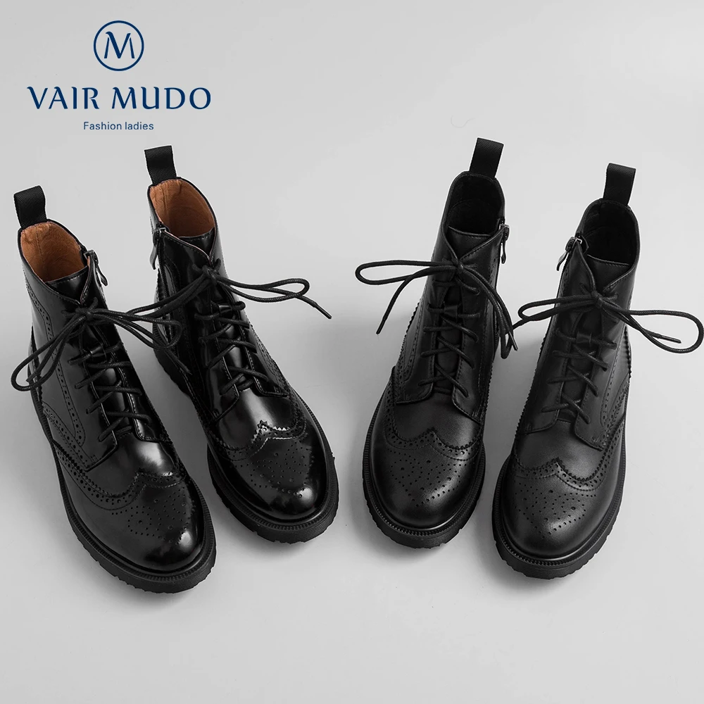 VAIR MUDO/Новые модные зимние ботильоны в стиле ретро женские ботинки на шнуровке женская теплая удобная обувь высокого качества; DX17L
