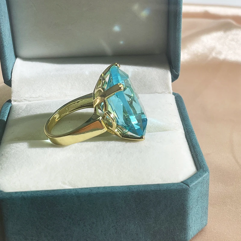 Cellacity Silver 925 Jewelry Rings For Charm Lady With Big Square Blue Topal Gemstones Women Party Gift Size 6-10
