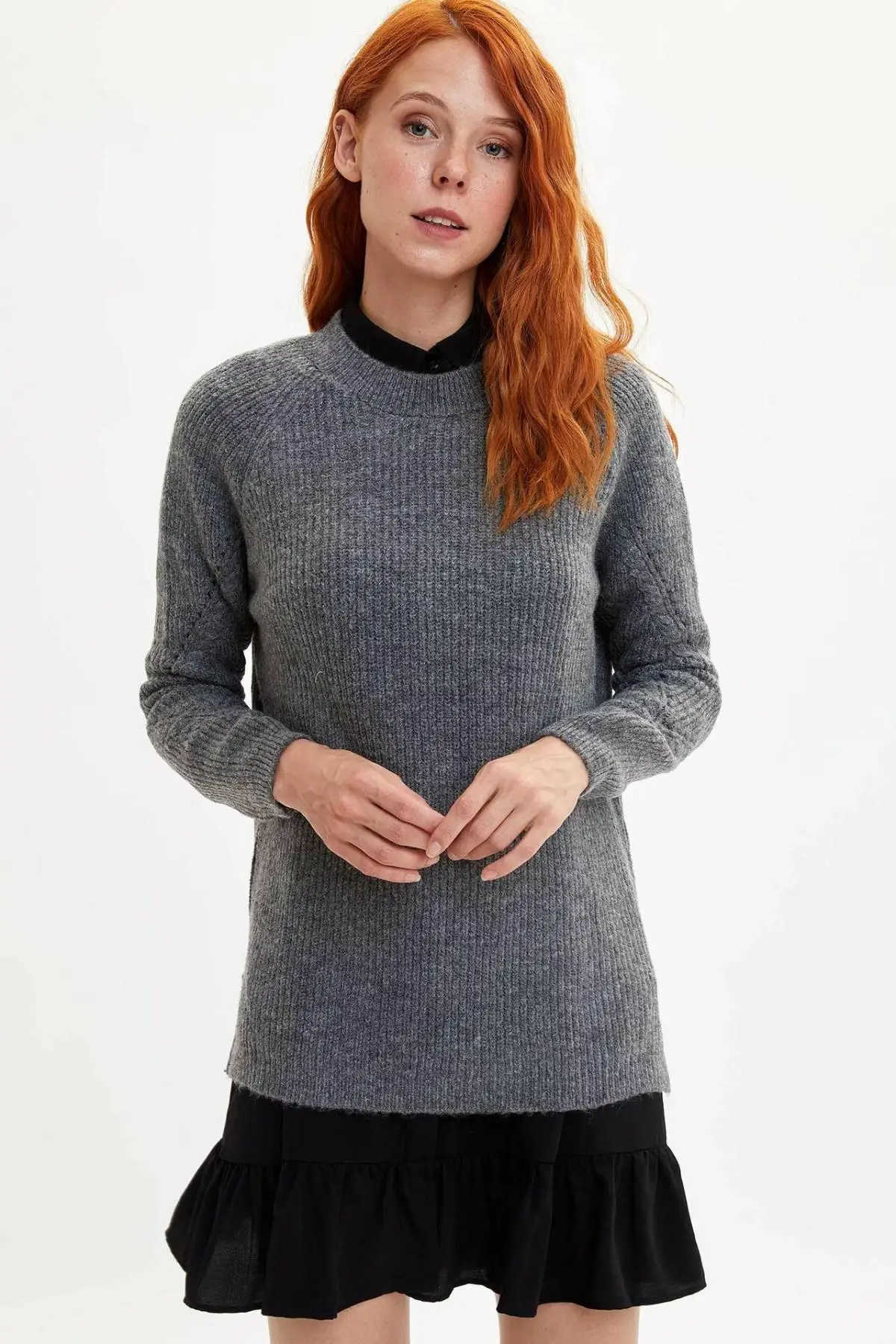 

DeFacto Women Pure Color Leisure Knitted Sweatshirt Casual Long Sleeves Fashion Knitted Female-L7484AZ19WN