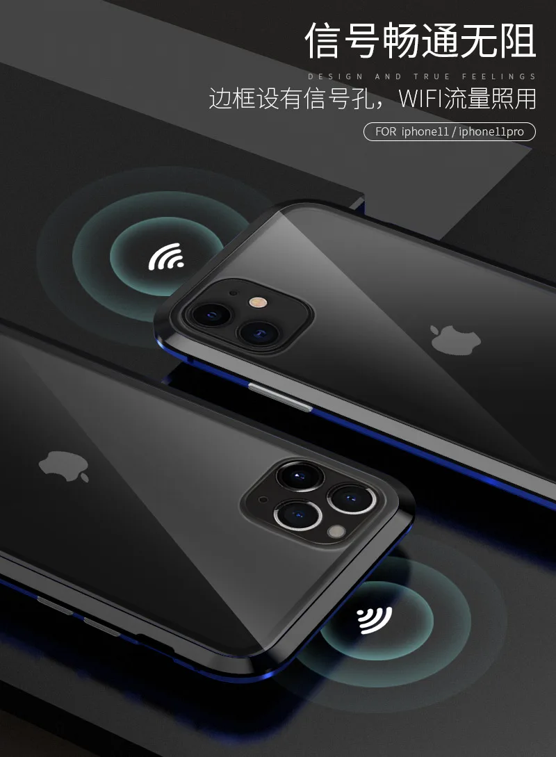 Двойной чехол из закаленного стекла для iPhone 11 Pro Max чехол с металлической рамкой Магнитный противоударный чехол для iPhone 11 Pro Max Shell