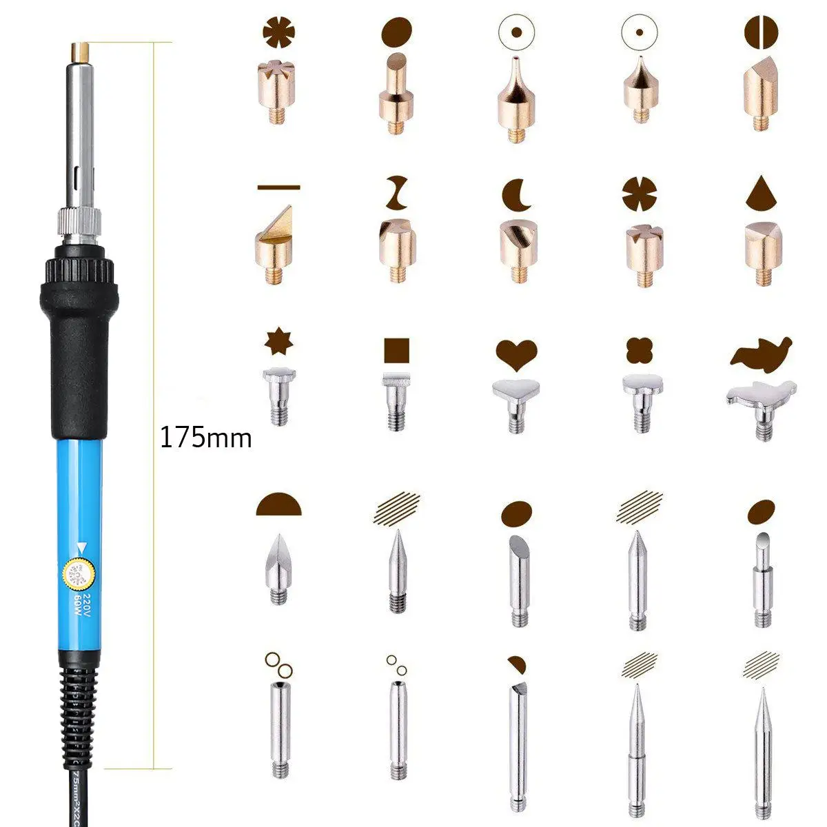 

60PCS Wood Burning Pen Soldering Tips Set Heat Transfer Tools Iron Temperature Control Soldering Iron 110V 60W