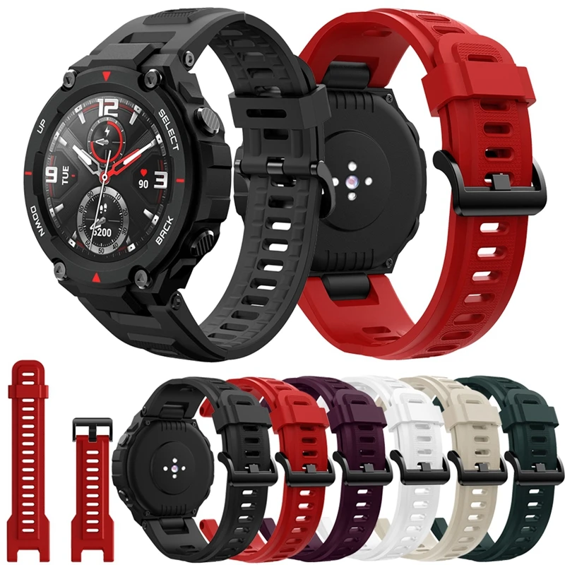 Силиконовый ремешок для часов Amazfit T rex черный красный смарт аксессуары