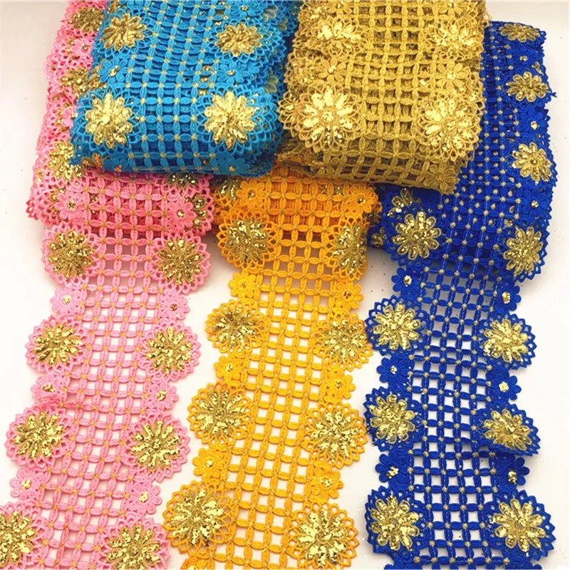 10 ярдов винтажная золотая металлическая вышитая кружевная отделка Нигерия