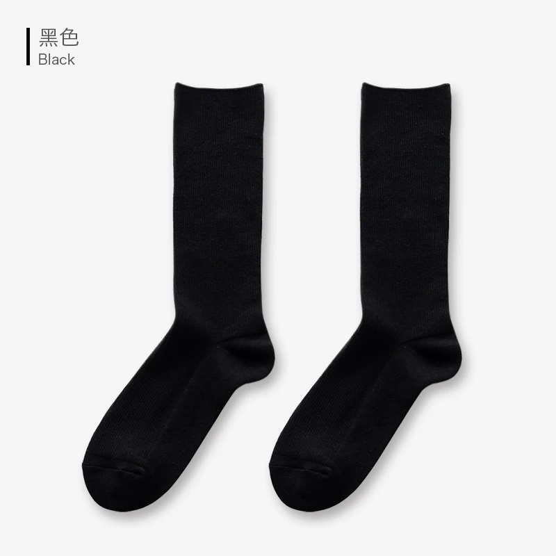 Исключительный Для женщин шерсти; модные однотонные полусапожки Длина носки, японский стиль свободные носки длинноволокнистый хлопок мериносовой шерсти теплый флис печать Спорт - Цвет: Черный