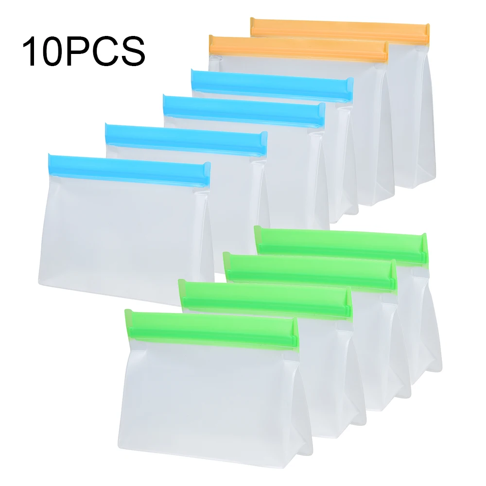 

10PCS Food Storage Bag Leakproof Top Stand Up Reusable Freezer Sandwich Ziplock for Meat Fruit Cereal Snacks Kitchen Accessories