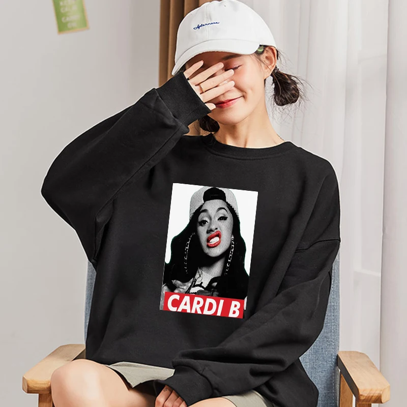 Новая мода Cardi B толстовки женские с длинными рукавами Топы Harajuku уличная толстовка хип-хоп Kpop одежда пуловер