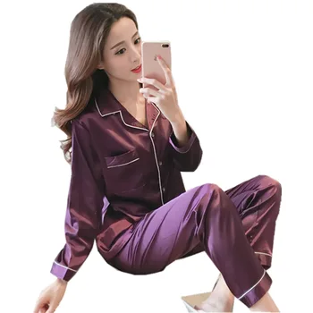 

Solid color Silk Satin Home clothes Pj Set Women Clothes 2020 Pajamas for Women Sexy Short Sleeve Long Pants Sleepwear Pj Set