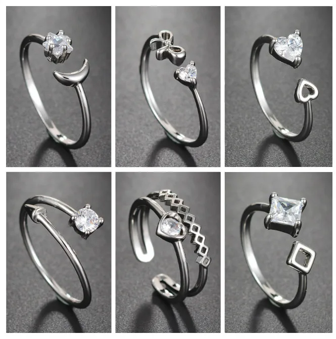 

New Fashion Micro-Rhinestone Ring Custom Adjustable Copper Ring Sliver Arrow Heart Ring Trendy Wedding Rings For Women Jewelry