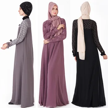 

KALENMOS Winter Clothes Muslim Lace Bow Maxi Dress Plus Size Abaya Long Robe Tunic Middle East Ramadan Arab Islamic Kaftan Lady