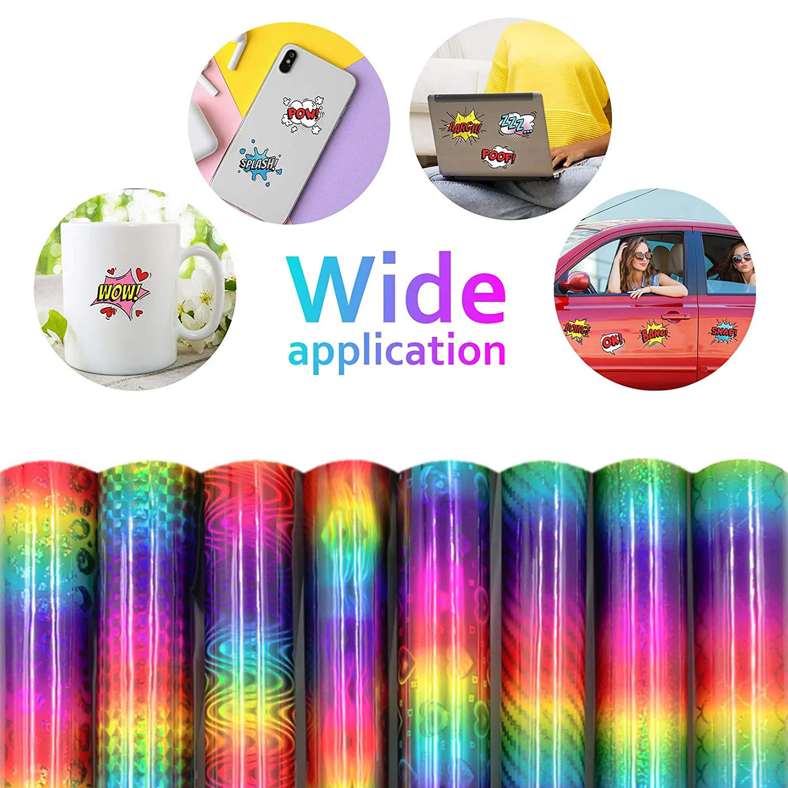 Rotolo Di Vinile Autoadesivo Arcobaleno Olografico Per Cricut, Decalcomania, Adesivi Colori Assortiti Scrapbook Abbigliamento Per Cricut Fai Da Te