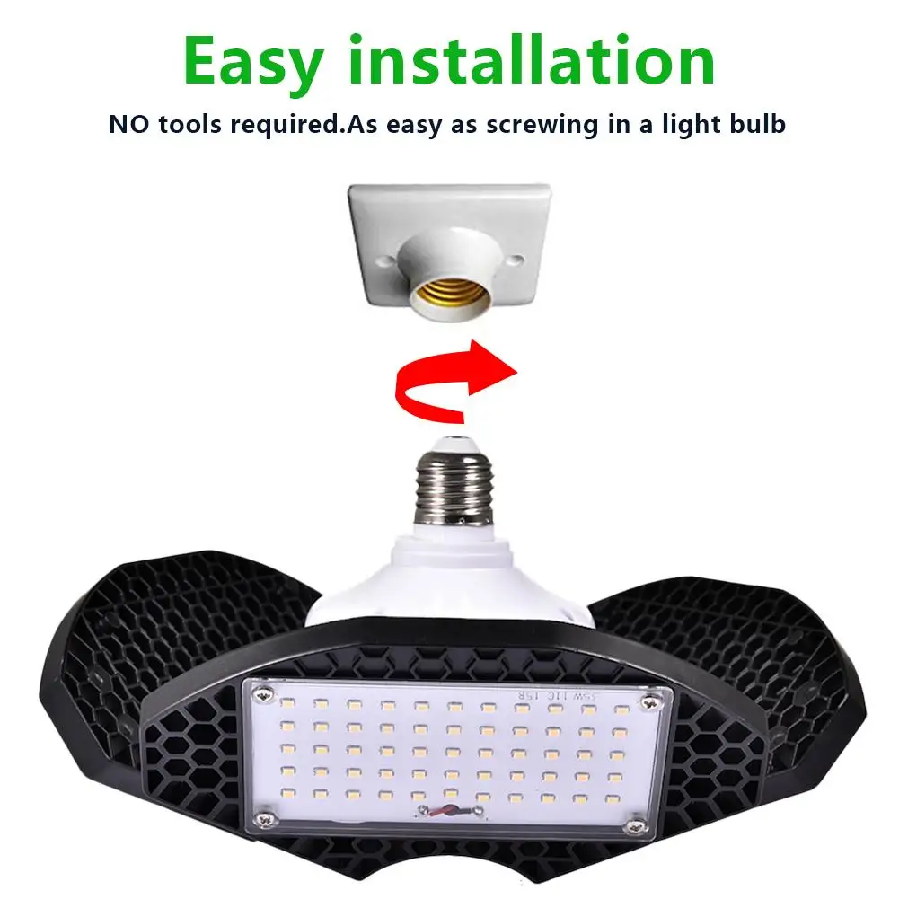 LED Garage Lights,100W Deformable LED Garage Ceiling Lights12500 LM CRI 80 Led Shop Lights for Garage, Garage Lights with 3 Adju