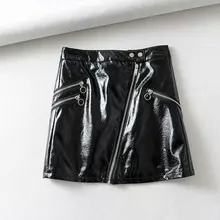 Женская Осенняя блестящая юбка из искусственной кожи, модные женские прямые черные зимние повседневные короткие юбки на молнии