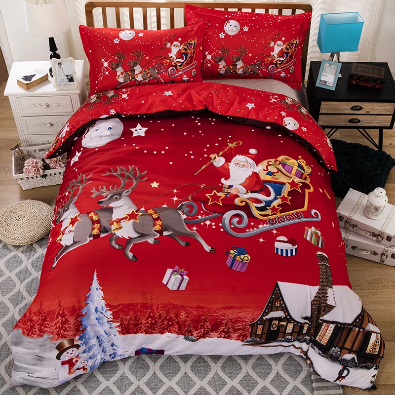 

Merry Christmas Santa Claus Comforter Set Elk Pattern Soft Duvet Cover Set 2/3pcs with Pillowcase Full Queen Festival Bedding