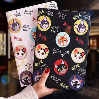 

Tablet Case For ipad 2/3/4 Air 1/2 for 2017 2018 New IPad 9.7 Smart Cover Pu Leather Cat Cartoon illustration Protective Case