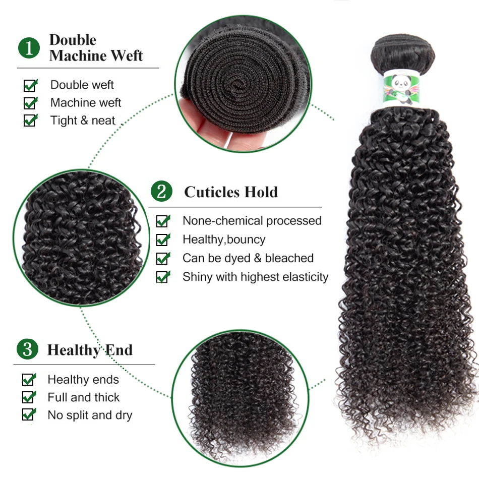 Panda Brazilian Kinky Curly 1/3pcs Bundles Human Hair For Black Women Natural Color 8-28Inch Bundles Deal Remy Hair Extensions