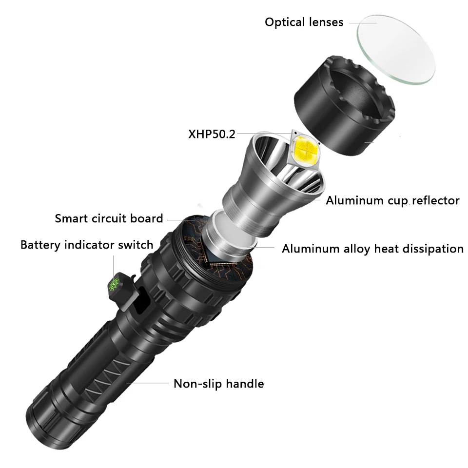 Cree xhp50.2 светодиодный фонарик usb зарядка растягивающийся ударопрочный мощный перезаряжаемый фонарь 18650 или 26650 Z901103